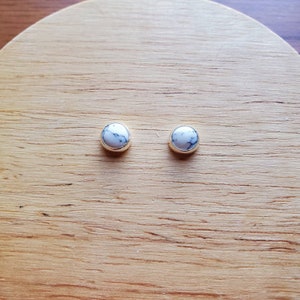 Dainty 6mm White Buffalo Turquoise Studs | White Turquoise Stud Earrings | Sterling Silver Turquoise Jewelry | Turquoise Earring Posts