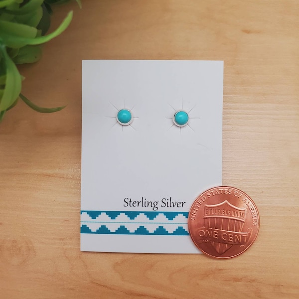 4mm Tiny Kingman Turquoise Turquoise Earrings | Small Sterling Silver Turquoise Post Earrings | Dainty Silver Stud Earrings | Everyday Posts