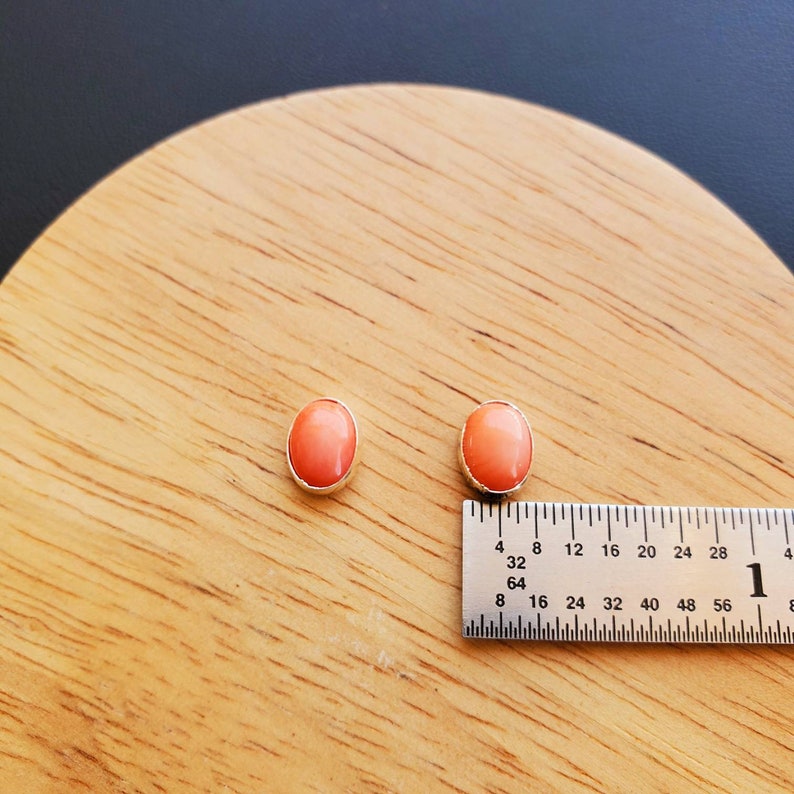Oval Pink Coral Stud Earrings Pink Jewelry Sterling Silver Pink Coral Post Earrings Oval Studs Silver Coral Studs Everyday Earring image 3