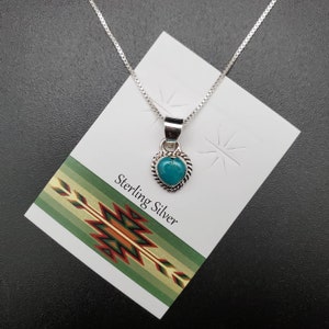 SV #33 | 6mm Heart Shape Turquoise Pendant With Silver Chain Necklace | Sterling Silver Blue Turquoise Heart Pendant Necklace | Lovely Heart