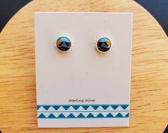 6mm Small Inlay Stud Earrings | Southwestern Inlay Post Earrings | Sterling Silver Post | Multicolor Stud Earrings | Color Stud Made in USA