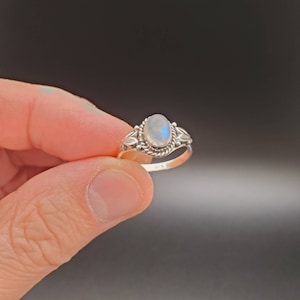 Dainty Ring | Sterling Silver Rainbow Moonstone Ring | Gemstone Ring | Lady Ring | Bohemian Ring | Small Moonstone Ring | R-10370 Moonstone