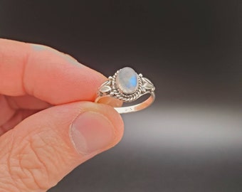 Dainty Ring | Sterling Silver Rainbow Moonstone Ring | Gemstone Ring | Lady Ring | Bohemian Ring | Small Moonstone Ring | R-10370 Moonstone