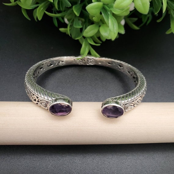 BC121 Balinese Silver Gemstone Bracelet Cuff Sterling Silver Purple Amethyst Cuff Bracelet Amethyst Silver Jewelry Gifts for Her Etsy Canada