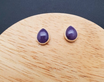 Dainty Purple Charoite Post Earrings in Teardrop Shape | Simple Charoite Post Earrings | Sterling Silver Studs | Charoite Stud Earrings
