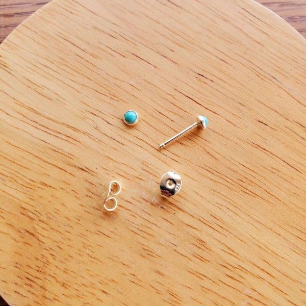 Dainty 3mm Tiny Turquoise Post Earrings | Super Small Sterling Silver Turquoise Stud Earrings | Sterling Silver Studs | Tiny Turquoise Studs