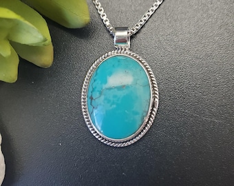 UF-199 | Big Unique Turquoise Pendant Options With Silver Chain | Sterling Silver Turquoise Pendant Necklace | Arizona Turquoise Pendant