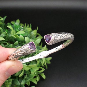 BC#102 | Bali Cuff Bracelet | 925 Sterling Silver and Gemstone Filigree Blooming Bali Garden Cuff Bracelet | Amethyst Silver Bracelet Cuff