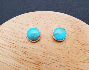 8mm Turquoise Stud Earrings | Turquoise Post Earrings | Sterling Silver Kingman Turquoise Studs | Turquoise Southwest Jewelry | Silver Studs