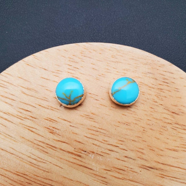 8mm Turquoise Stud Earrings | Turquoise Post Earrings | Sterling Silver Kingman Turquoise Studs | Turquoise Southwest Jewelry | Silver Studs