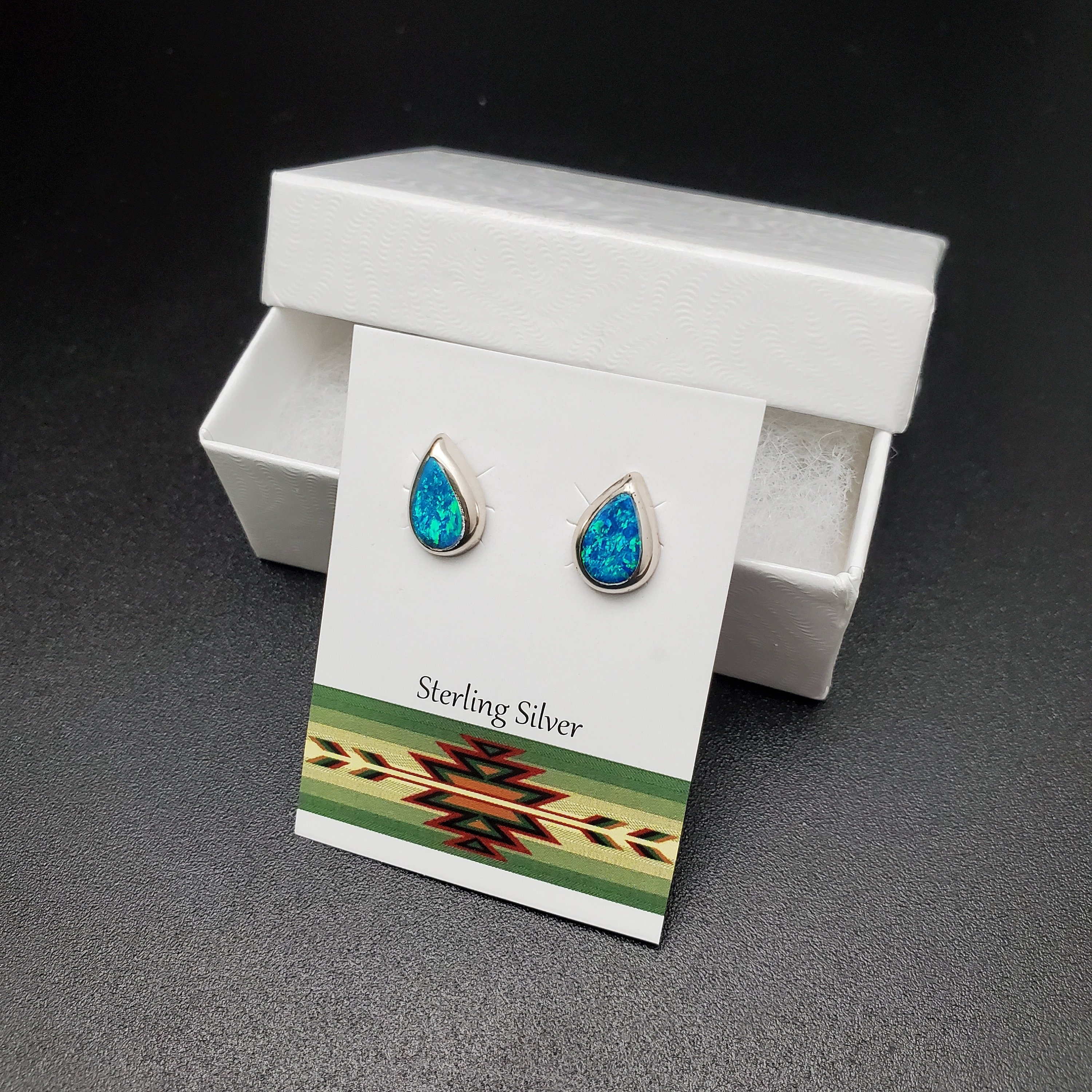 SL#11 | 7x10mm Teardrop Blue Opal Posts | Blue Opal Posts | Sterling ...