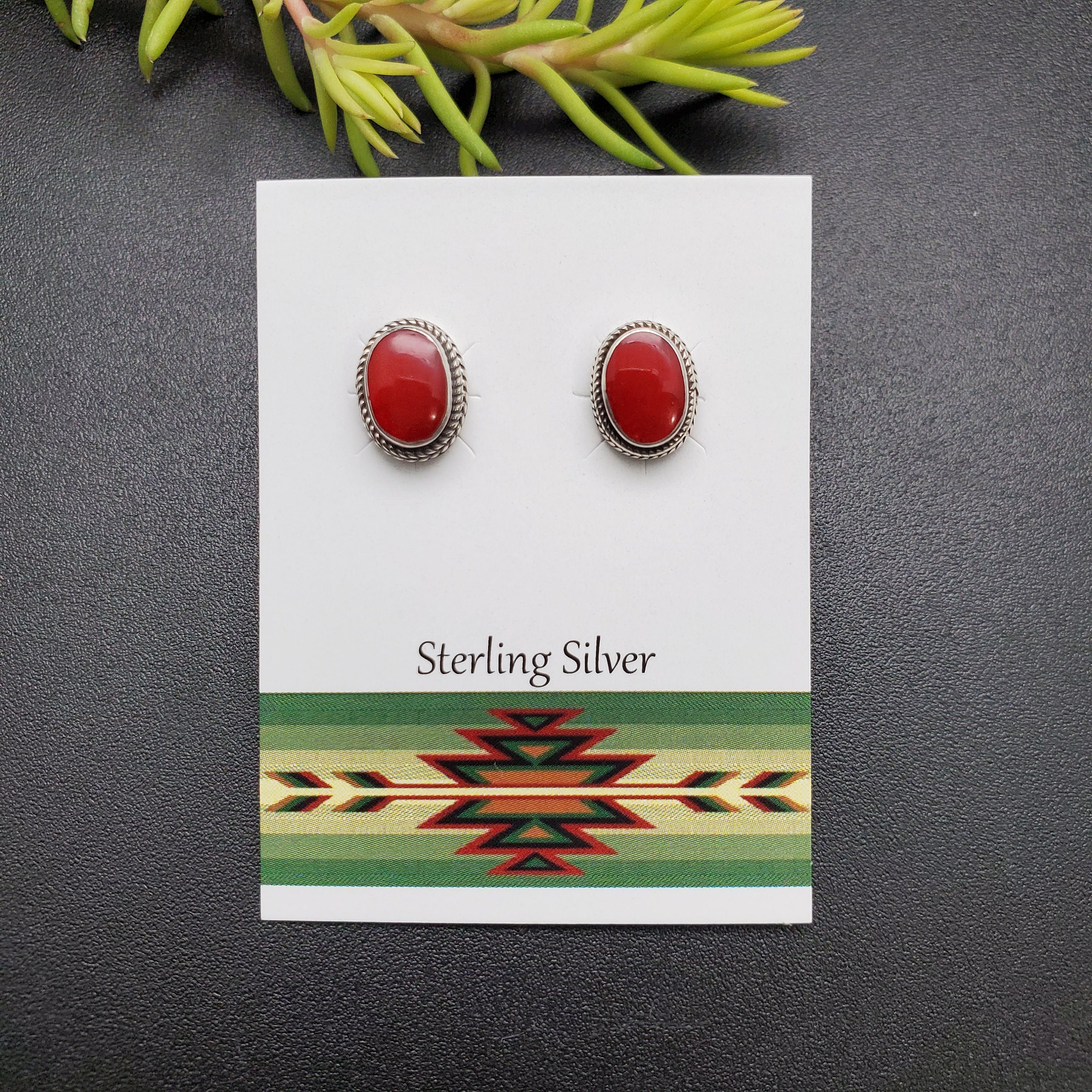 GAJA#15 | Dainty Red Coral Oval Studs | Sterling Silver Coral