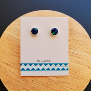 6mm Dainty Azurite Malachite Post Earrings | Azurite Stud Earrings | Sterling Silver Azurite Jewelry | Dainty Blue and Green Post Earrings