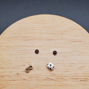 Dainty 2-3mm Tiny Red Garnet Post Earrings | Super Small Sterling Silver Stud Earrings | Sterling Silver Garnet Posts | Tiny Red stone Studs