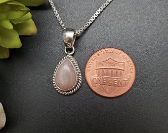 UF-189 | Dainty Sterling Silver Peach Moonstone Teardrop Pendant With Silver Chain Necklace | Moonstone Necklace | Small Moonstone Pendant