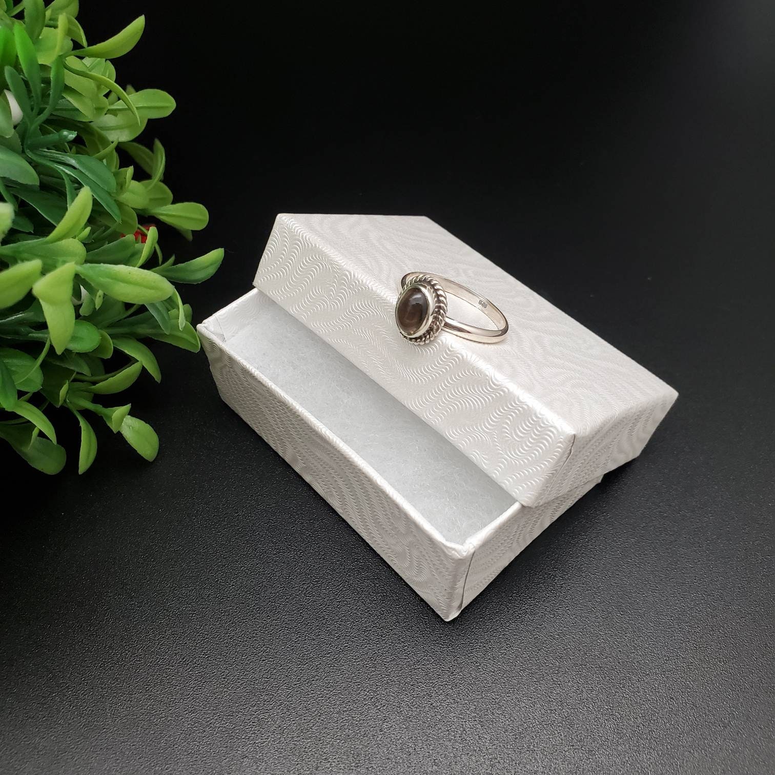 R-10376 | Small Oval Smokey Quartz Ring | Sterling Silver