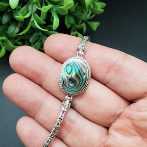 BC#176 | Dainty Abalone Bracelet 6 1/2 to 7 1/2 Inches | Balinese Abalone Bracelet | Sterling Silver Abalone Bracelet Link | Abalone Jewelry