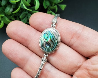 BC#176 / Dainty Abalone Bracciale 6 1/2 a 7 1/2 pollici / Balinese Abalone Bracciale / Sterling Silver Abalone Bracciale Link / Gioielli Abalone
