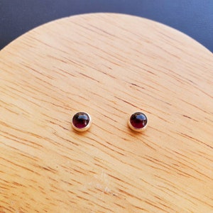 5mm Red Garnet Stud Earrings | Tiny Garnet Post Earrings | Sterling Silver Garnet Jewelry | Red Gemstone | Dainty Red Earrings | Small Studs