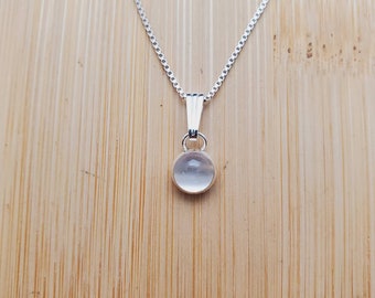 Sterling Silver 6mm White Moonstone Necklace Pendant With Silver Box Chain Necklace | Simple White Moonstone Necklace | Southwestern Jewelry
