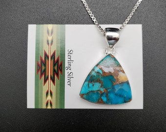 UF-033 | Sterling Silver Copper Spiny Oyster Turquoise Necklace Pendant Options With Silver Chain Necklace | Turquoise Spiny Oyster Pendant
