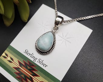 UF-194 | Dainty Sterling Silver Blue Larimar Teardrop Pendant Options With Silver Chain | Small Larimar Southwest Pendant | Larimar Pendant