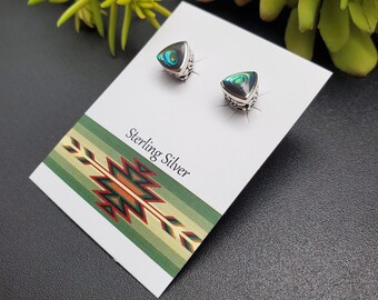 GAJA#09 | Small TrilliantAbalone Studs | Sterling Silver Abalone Shell Earrings | Abalone Posts | Silver Posts | 6-7mm Abalone Inlay Posts