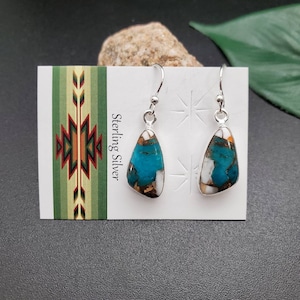 SV #A124 | Copper Spiny Oyster Turquoise Earrings | Sterling Silver Turquoise Spiny Oyster Dangle Earrings | Multicolor Earrings Gifts Ideas
