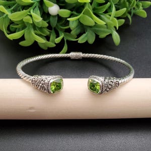 BC#125 | Balinese Cuff Bracelet | Sterling Silver Peridot Filigree Blooming Bali Garden Cuff Bracelet | Silver Green Peridot Bracelet Cuff