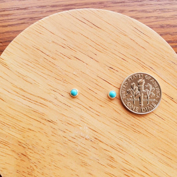 Dainty 3mm Tiny Turquoise Post Earrings | Super Small Sterling Silver Turquoise Stud Earrings | Sterling Silver Studs | Tiny Turquoise Studs