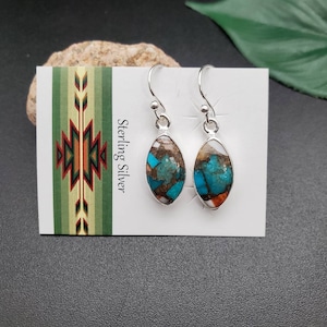 SV #A119 | Marquise Spiny Oyster Turquoise Earrings | Sterling Silver Turquoise Spiny Oyster Dangle Earrings | Silver Multicolor Earrings