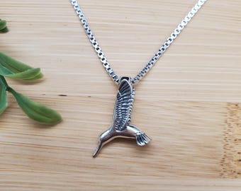 UF-257 | Solid Sterling Silver Charm Hummingbird Pendant Options Silver Chain | Hummingbird Charm Pendant | Lovely Hummingbird Gift For Her