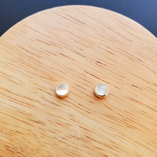 5mm White Moonstone Post Earrings | Moonstone Stud Earrings | Sterling Silver Moonstone Jewelry | Healing Stud Earrings | Dainty White Studs