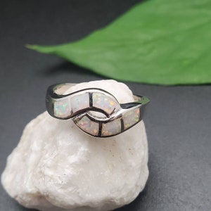 Ring #R31 Dainty White Opal Inlay Ring Size 7, 8 | Inlay Opal Ring | Small White Opal Ring | Simple Inlay Ring | Sterling Silver Opal Ring