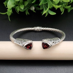 BC#106 | Bali Cuff Bracelet | 925 Sterling Silver Red Gemstone Filigree Blooming Bali Garden Cuff Bracelet | Silver Red Garnet Bracelet Cuff