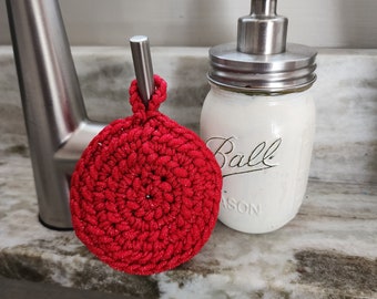 Kitchen Pot Scrubber, Scrubber, Crochet Scouring Pad,Heavy Duty Scubber, Nylon Scrubbie, Dish Scrubbie, Red Scrubber, Dish Sponge