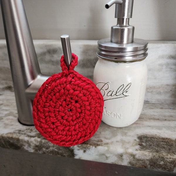 Kitchen Pot Scrubber, Scrubber, Crochet Scouring Pad,Heavy Duty Scubber, Nylon Scrubbie, Dish Scrubbie, Red Scrubber, Dish Sponge