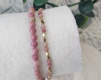 Sparkling Sunstone Bracelet, Faceted Sunstone, Dainty Bracelet, June Birthstone, Gold Tone and Gemstone Stretch Bracelet Set, Gift for Her