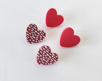 Heart Stud Earrings, Magenta Pink, Pink and White, Pattern stud Accessories