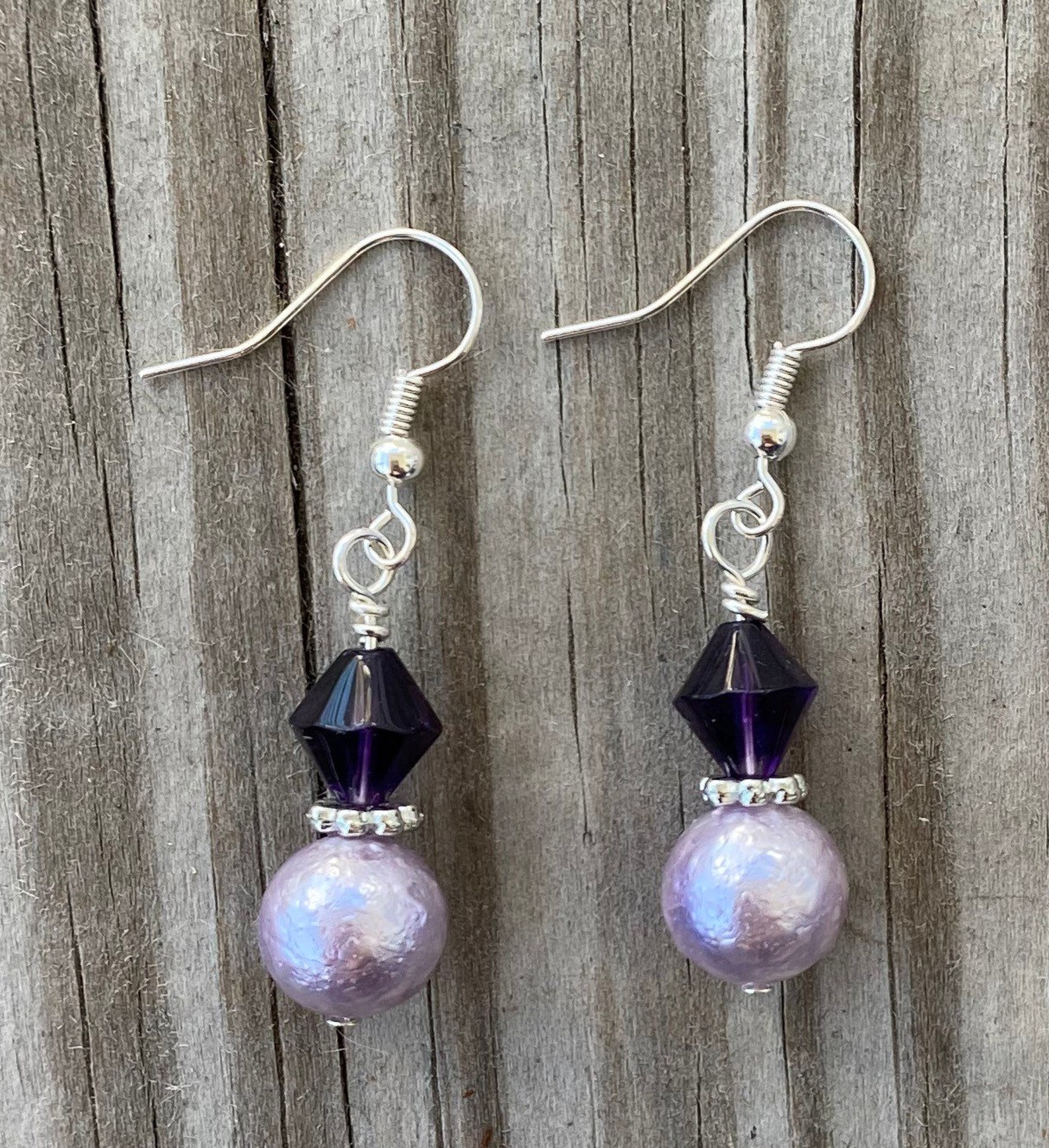 Purple Dangle Earrings Etsy