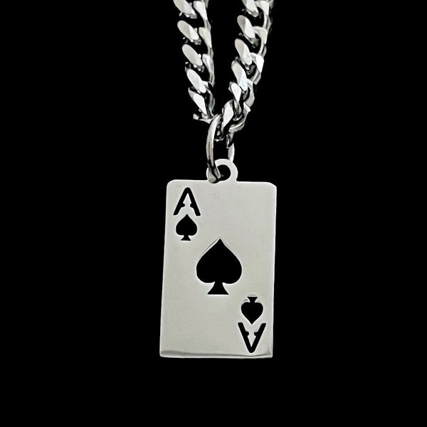Playing Card Necklace, Ace of Spade Necklace, Poker Necklace, Streetwear Necklace, Hip Hop Necklace, Stainless Steel, Women’s Necklace