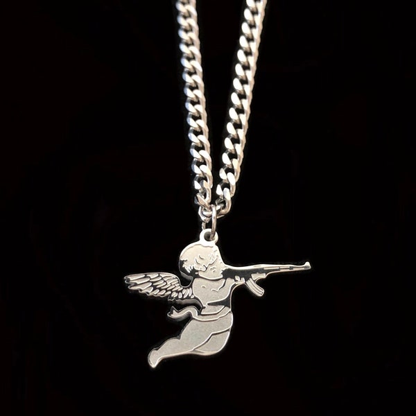 Cupid Necklace, Angel Necklace, Hip Hop Necklace, Pendant Necklace, Stainless Steel, Chain, Pendant, Necklace, Men’s Necklace, Cuban Link