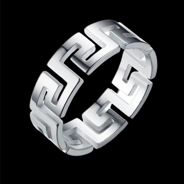 Greek Key Ring, Men’s Ring Stainless Steel, Streetwear Ring, Fashion Ring, Women’s Ring, Designer Ring, Fashion Jewelry, Ring