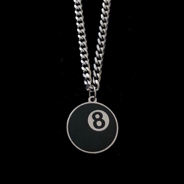 8 Ball Necklace, Streetwear Necklace, Stainless Steel, Pendant Necklace, Chain, Men’s Necklace, Women’s Necklace, Hip Hop Necklace, Custom