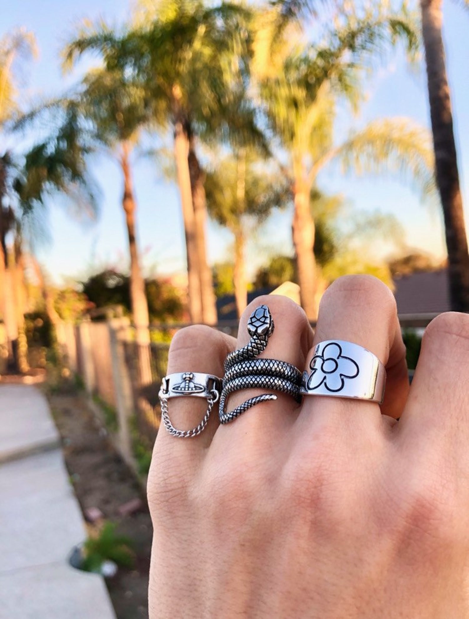 Engraved Flower Ring Streetwear Ring Fashion Ring Etsy