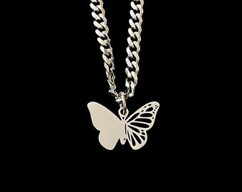 Split Butterfly Necklace, Butterfly Necklace, Butterfly, Streetwear Necklace, Hip Hop Necklace, Stainless Steel, Unisex Necklace, Chain