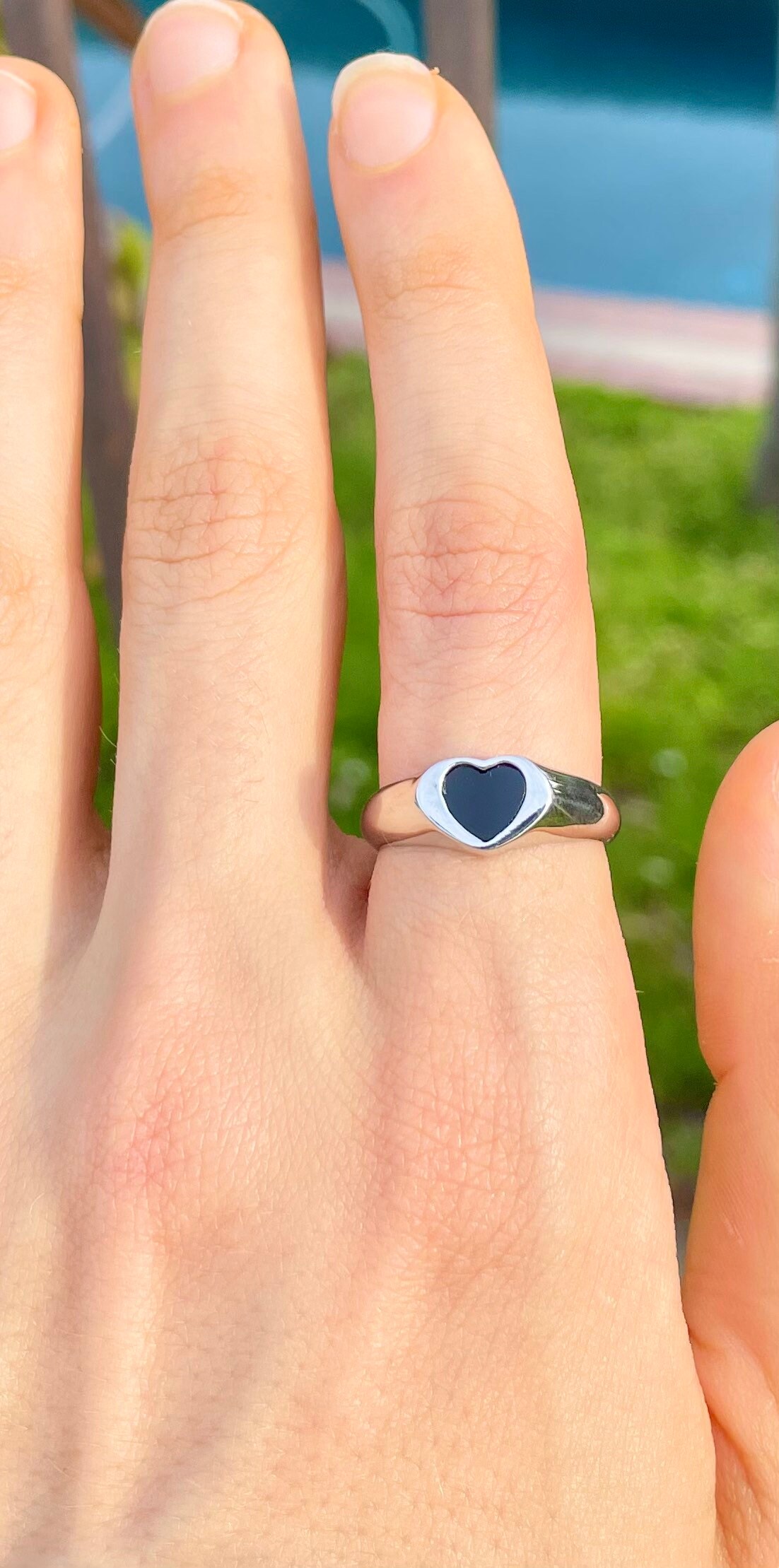 Black Heart Ring Heart Ring Love Ring Silver Ring Streetwear