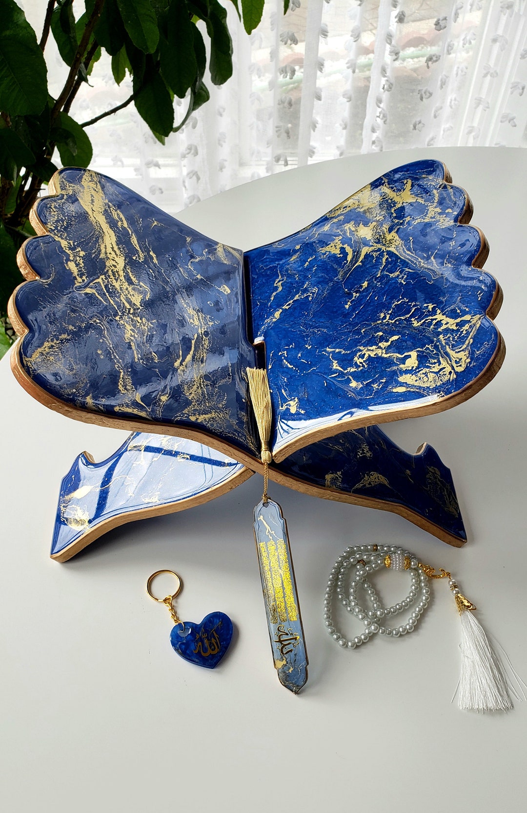Holy Quran Keepsake Ikra Gift Set for Women - With Hijab & Tasbih - Navy Blue