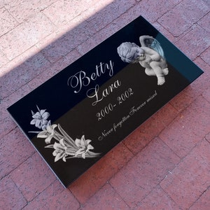24x12x4 inch. Headstone, Tombstone, Grave Marker, People, Pets. Solid Granite, Diamond Engraved
