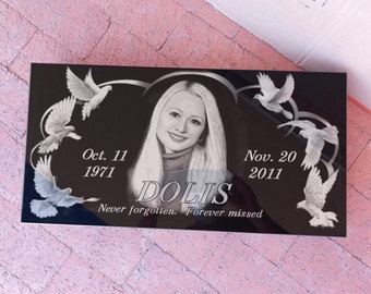 24x12x0.75 inch. Headstone, Tombstone, Grave Marker, People, Pets. Diamond Engraved